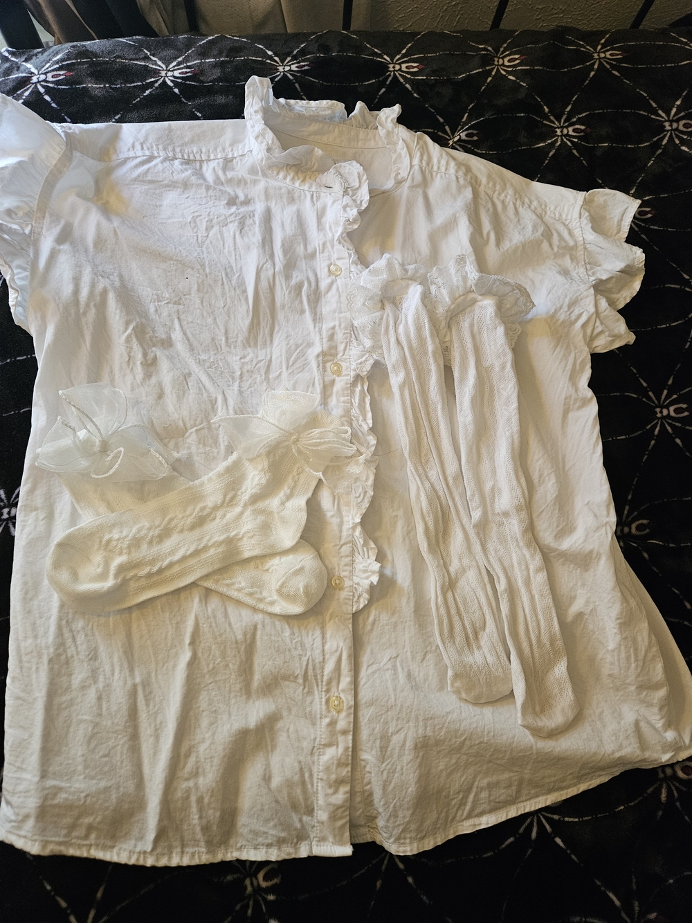 White Ruffle-Trim Girls' Button-Up Top - Picture 4 of 6